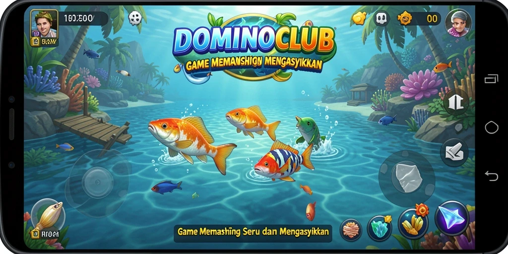 Tampilan gameplay DOMINOCLUB yang memikat dengan suasana memancing yang realistis.