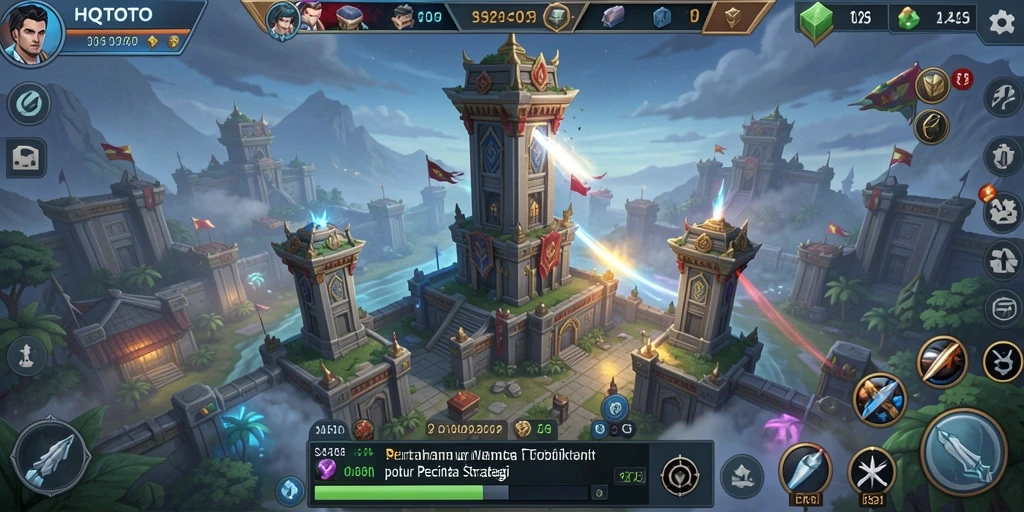 Tangkapan layar HQTOTO menampilkan gameplay menegangkan di arena Tower Defense.