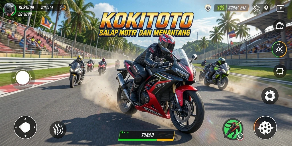 Tampilan gameplay KOKITOTO yang menegangkan saat balapan di lintasan.
