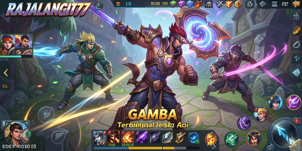 Tampilan gameplay seru dari RAJALANGIT77 dalam pertempuran MOBA.