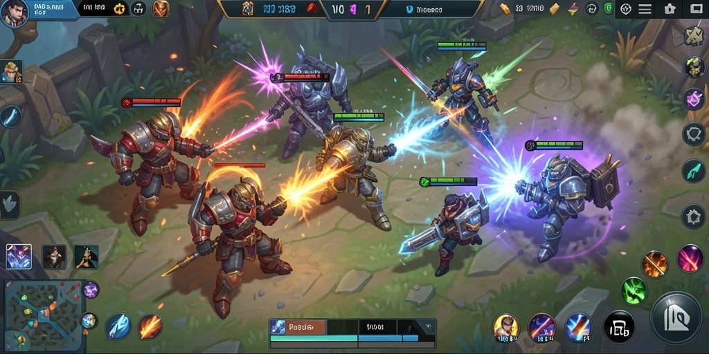 Screenshot gameplay V07 menampilkan pertarungan seru tim MOBA.