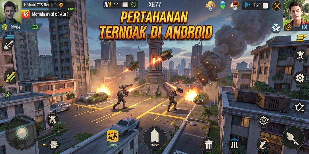 Screenshot XE77 menampilkan perang strategis Tower Defense yang mendebarkan.